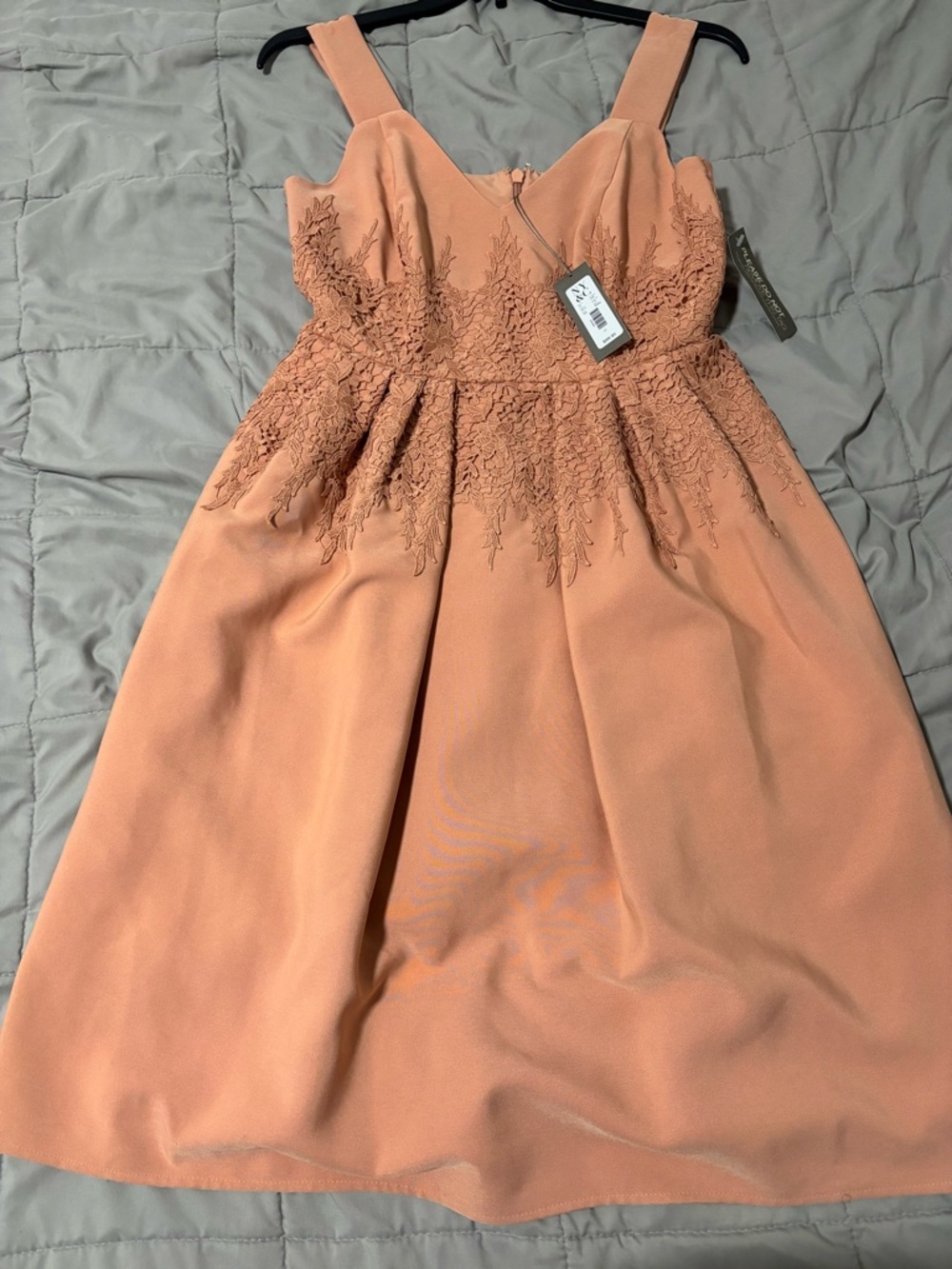 eva mendes for New York & Company Peach Lace-Appliqué  Dress
